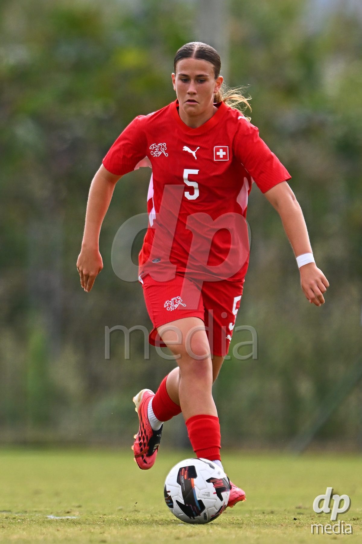 OLIVA NOVA, SPAIN - OCTOBER 24: Emeline van Dam of Switzerland during the International Women's Friendly match between Switzerland U17 and Hungary U17 at Oliva Nova Sports Center on October 24, 2026 in Oliva Nova, Spain.