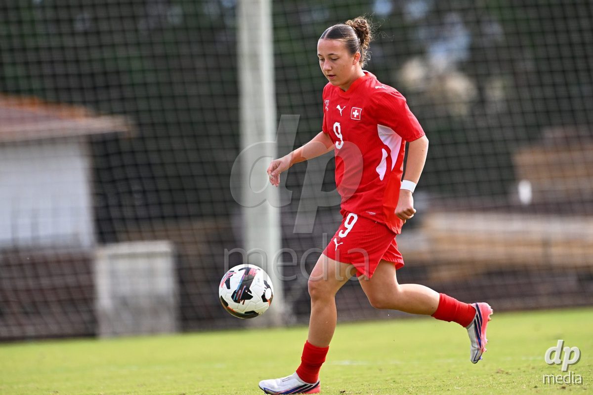 OLIVA NOVA, SPAIN - OCTOBER 24: Axelle Lecoultre of Switzerland during the International Women's Friendly match between Switzerland U17 and Hungary U17 at Oliva Nova Sports Center on October 24, 2026 in Oliva Nova, Spain.