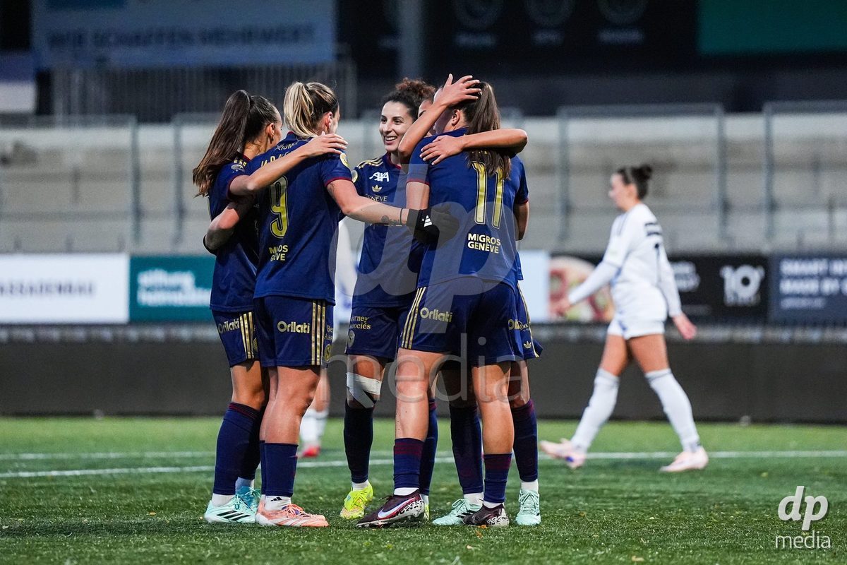 WIL, SWITZERLAND - OCTOBER 24: Magdalena Sobal of Servette FC Chenois Feminin celebrates with teammates after scoring her teams first goal  during the AXA Women's Cup match between FC Wil 1900 and Servette FC Chenois Feminin at Lidl Sportpark on October 24, 2026 in Wil, Switzerland.