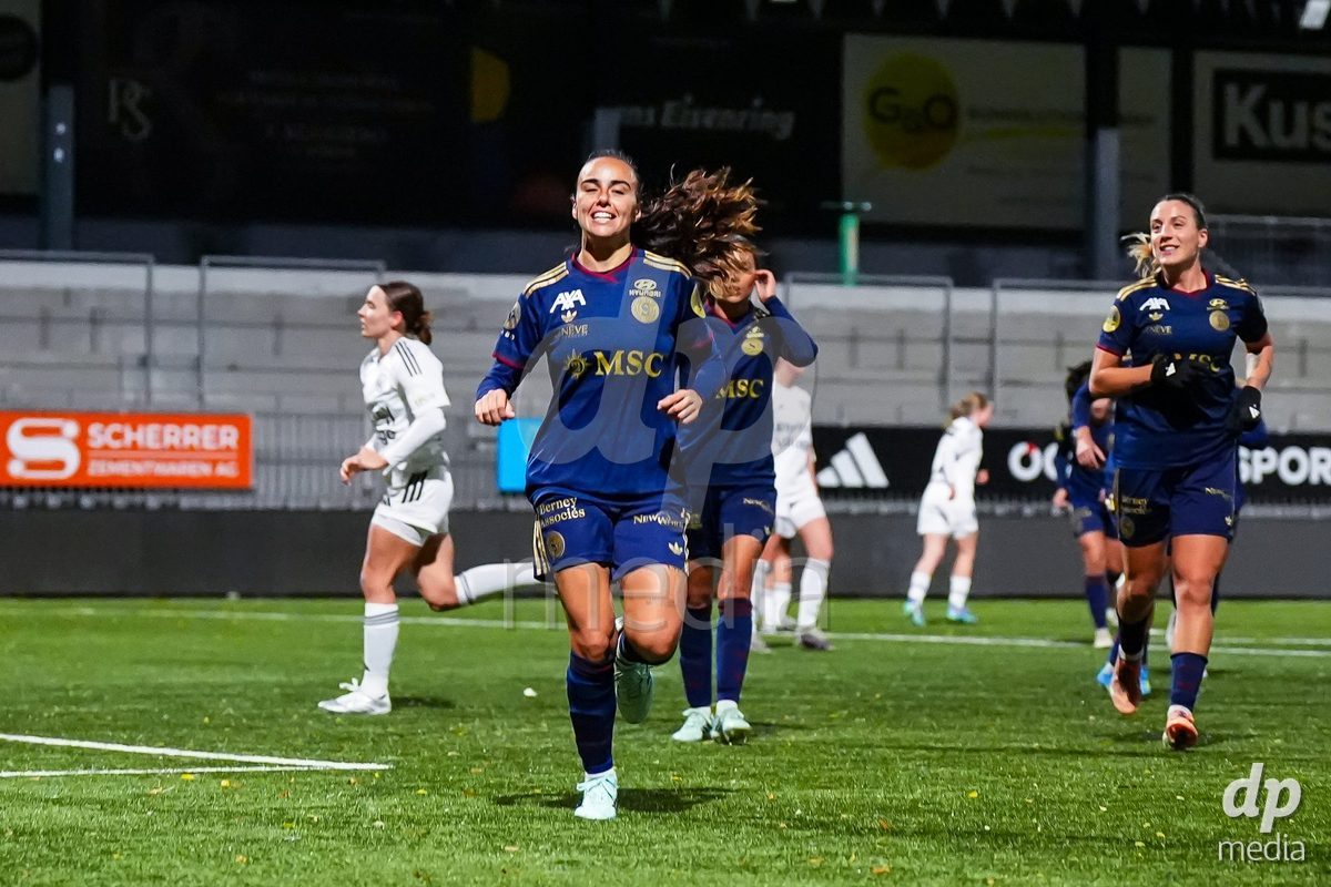 WIL, SWITZERLAND - OCTOBER 24: Joana Marchao of Servette FC Chenois Feminin celebrates after scoring her teams fifth goal  during the AXA Women's Cup match between FC Wil 1900 and Servette FC Chenois Feminin at Lidl Sportpark on October 24, 2026 in Wil, Switzerland.