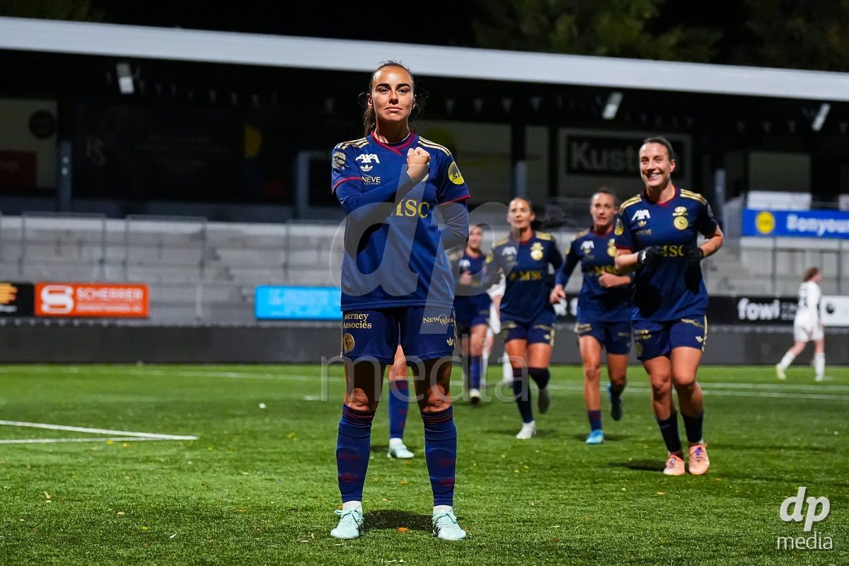 WIL, SWITZERLAND - OCTOBER 24: Joana Marchao of Servette FC Chenois Feminin celebrates after scoring her teams fifth goal  during the AXA Women's Cup match between FC Wil 1900 and Servette FC Chenois Feminin at Lidl Sportpark on October 24, 2026 in Wil, Switzerland.