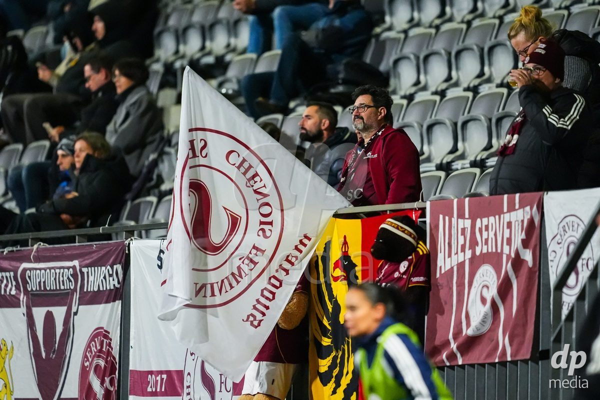 WIL, SWITZERLAND - OCTOBER 24: Fans of Servette during the AXA Women's Cup match between FC Wil 1900 and Servette FC Chenois Feminin at Lidl Sportpark on October 24, 2026 in Wil, Switzerland.