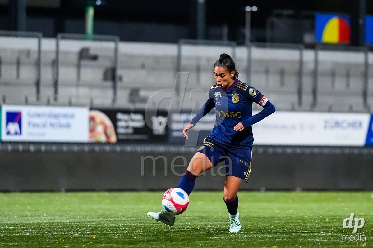 WIL, SWITZERLAND - OCTOBER 24: Daina Bourma of Servette FC Chenois Feminin controls the ball during the AXA Women's Cup match between FC Wil 1900 and Servette FC Chenois Feminin at Lidl Sportpark on October 24, 2026 in Wil, Switzerland.