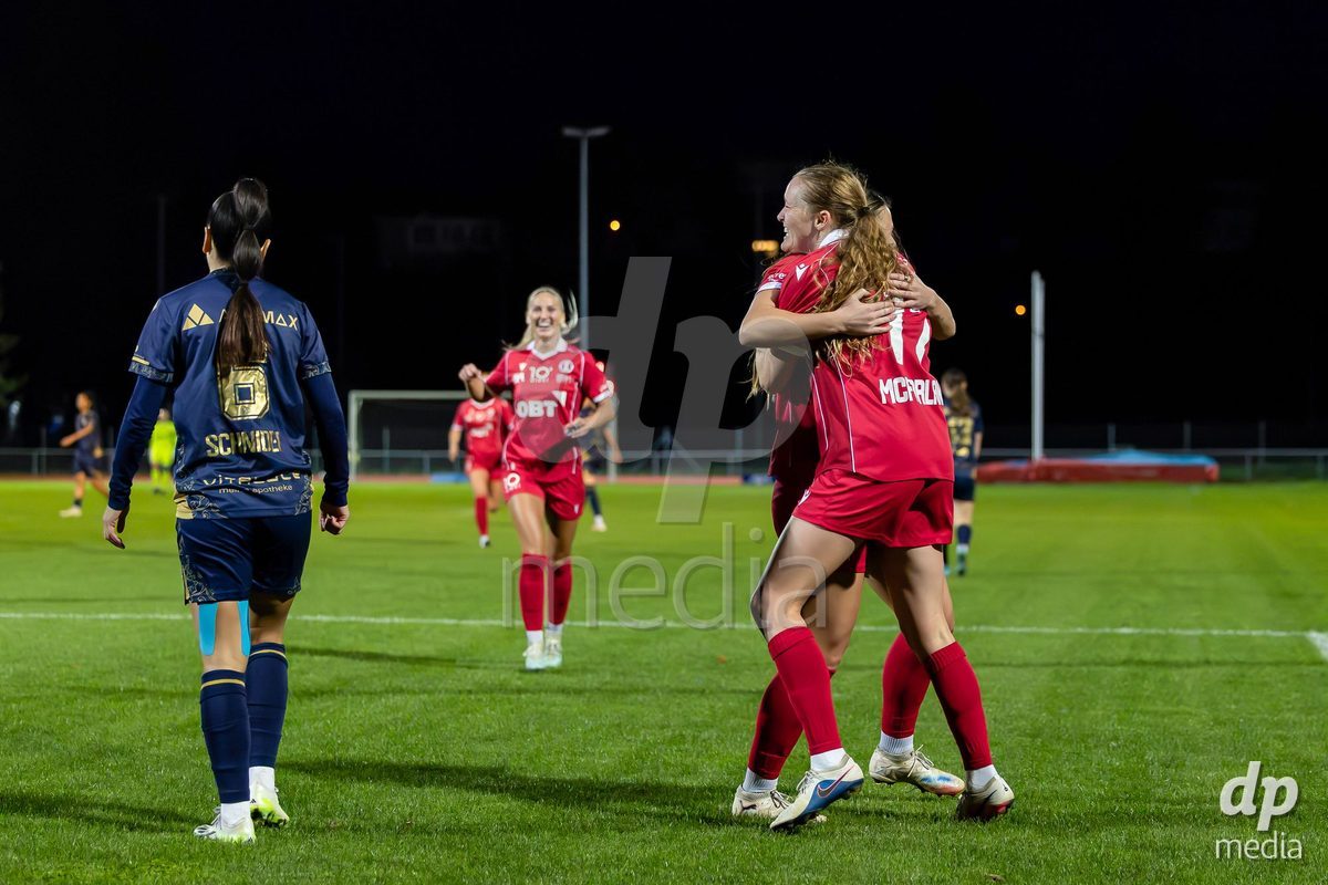 LUZERN, SWITZERLAND - OCTOBER 24: 17 Leyla Mcfarland of FC Rapperswil-Jona celebrates scoring her team's first goal to make the score  0-1 during the AXA Women's Cup match between FC Luzern and FC Rapperswil-Jona at Hubelmatt on October 24, 2026 in Luzern, Switzerland.