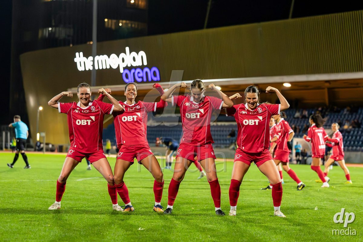 LUZERN, SWITZERLAND - OCTOBER 24: FC Rapperswil-Jona players during celebration second goal during the AXA Women's Cup match between FC Luzern and FC Rapperswil-Jona at Hubelmatt on October 24, 2026 in Luzern, Switzerland.