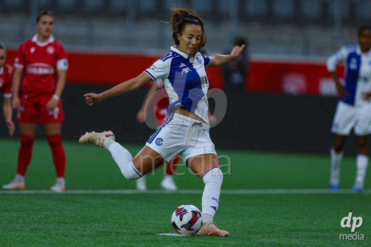 THUN, SWITZERLAND - OCTOBER 25: Marta Cazalla Garcia from the GC Frauenfussball scores from the penalty during the AXA Women's Cup match between FC Thun and GC Frauenfussball at Visana Stadion on October 25, 2026 in Thun, Switzerland.
