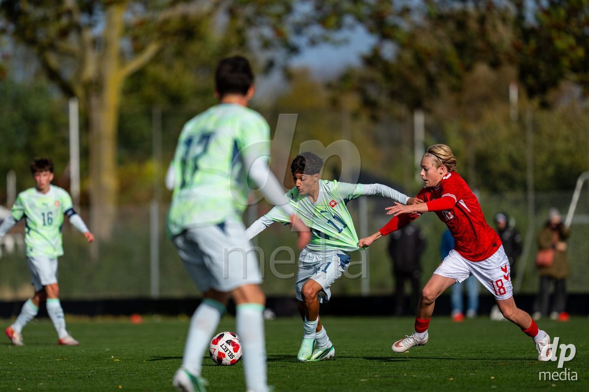 NYBORG, DENMARK - OCTOBER 25: X during the International Friendly TYT match between Denmark U16 and Switzerland U16 at Nyborg Stadium on October 25, 2026 in Nyborg, Denmark.
