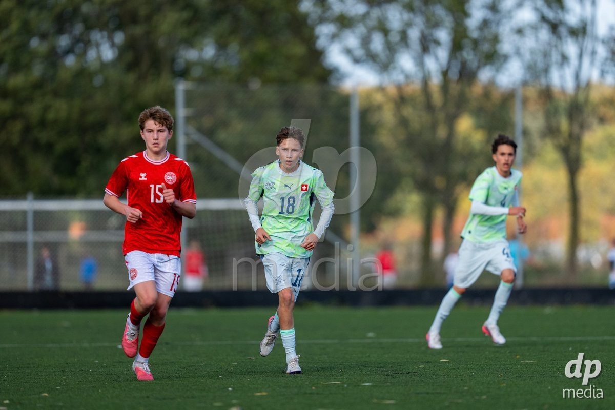 NYBORG, DENMARK - OCTOBER 25: X during the International Friendly TYT match between Denmark U16 and Switzerland U16 at Nyborg Stadium on October 25, 2026 in Nyborg, Denmark.