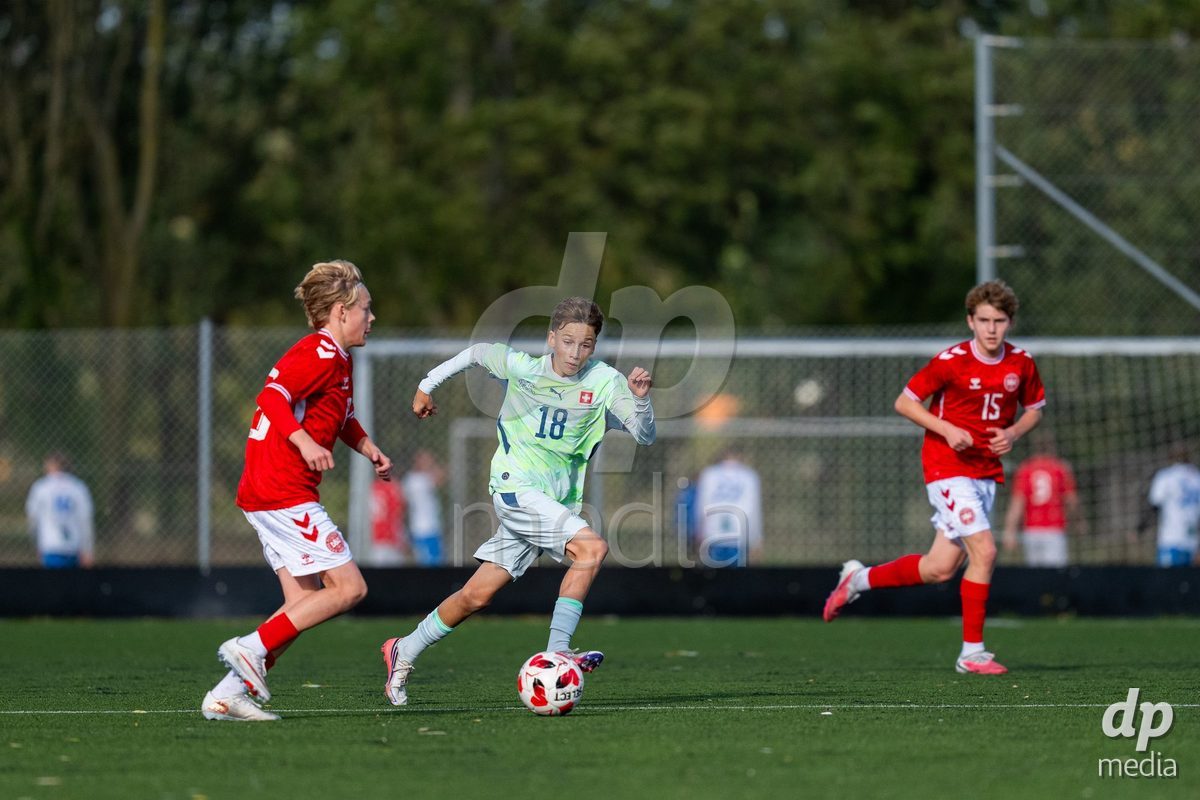 NYBORG, DENMARK - OCTOBER 25: X during the International Friendly TYT match between Denmark U16 and Switzerland U16 at Nyborg Stadium on October 25, 2026 in Nyborg, Denmark.
