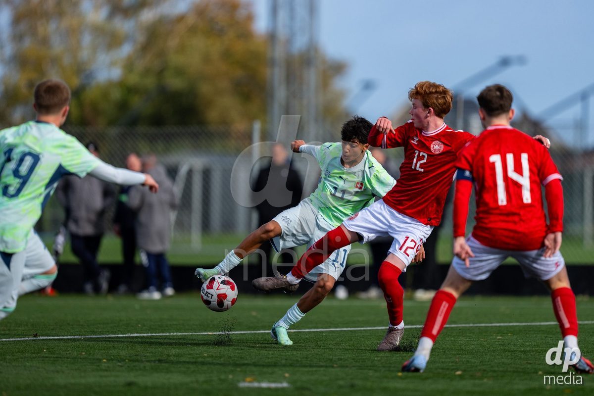 NYBORG, DENMARK - OCTOBER 25: X during the International Friendly TYT match between Denmark U16 and Switzerland U16 at Nyborg Stadium on October 25, 2026 in Nyborg, Denmark.