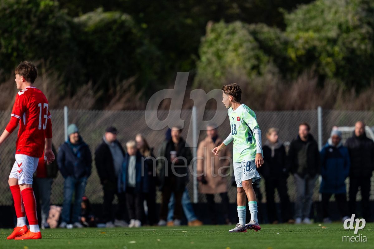 NYBORG, DENMARK - OCTOBER 25: X during the International Friendly TYT match between Denmark U16 and Switzerland U16 at Nyborg Stadium on October 25, 2026 in Nyborg, Denmark.