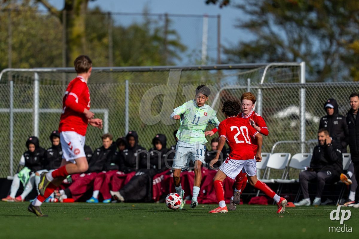 NYBORG, DENMARK - OCTOBER 25: X during the International Friendly TYT match between Denmark U16 and Switzerland U16 at Nyborg Stadium on October 25, 2026 in Nyborg, Denmark.