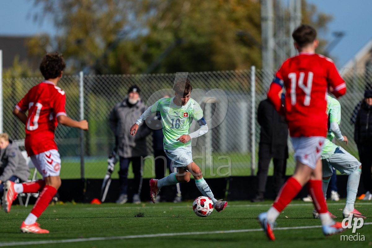 NYBORG, DENMARK - OCTOBER 25: X during the International Friendly TYT match between Denmark U16 and Switzerland U16 at Nyborg Stadium on October 25, 2026 in Nyborg, Denmark.