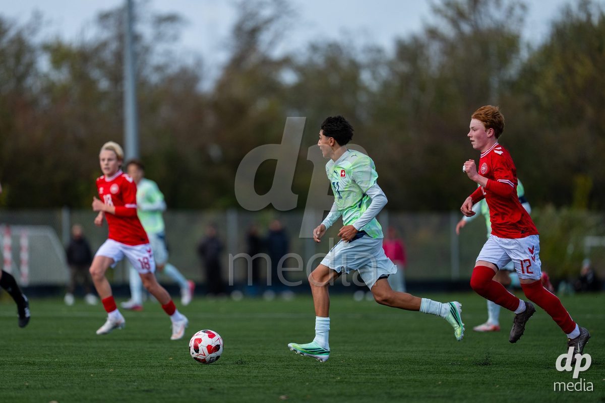 NYBORG, DENMARK - OCTOBER 25: X during the International Friendly TYT match between Denmark U16 and Switzerland U16 at Nyborg Stadium on October 25, 2026 in Nyborg, Denmark.