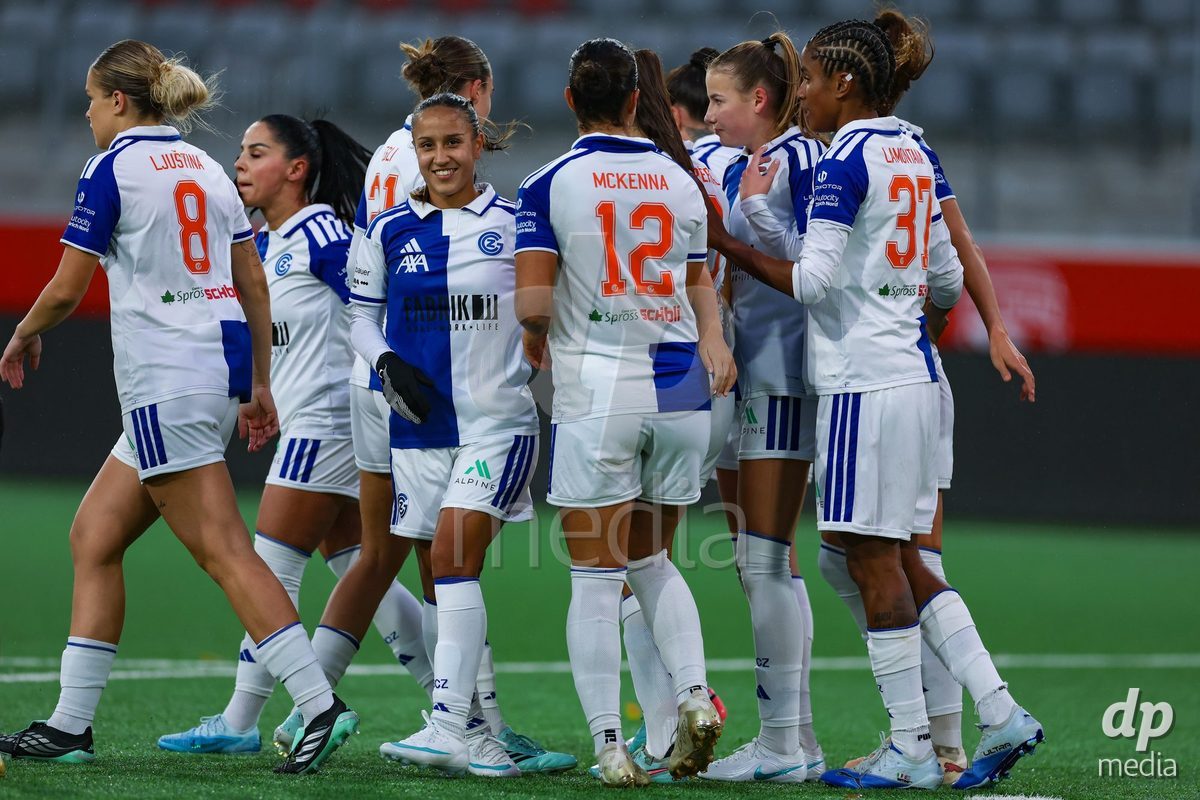 THUN, SWITZERLAND - OCTOBER 25: Celebrating the goal scored by Sury Lamontana from the GC Frauenfussball during the AXA Women's Cup match between FC Thun and GC Frauenfussball at Visana Stadion on October 25, 2026 in Thun, Switzerland.