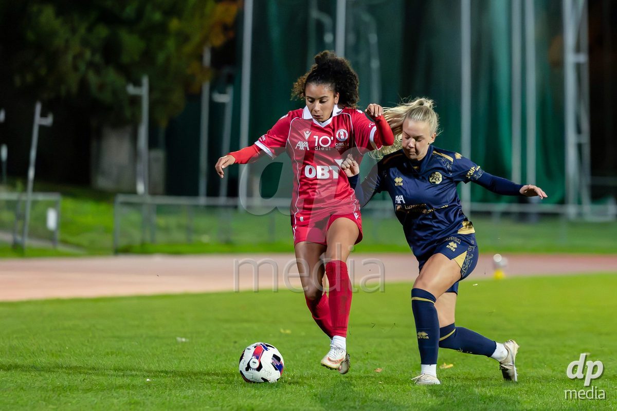 LUZERN, SWITZERLAND - OCTOBER 24: 11 Ramona Kannady of FC Rapperswil-Jona challenging with the ball during the AXA Women's Cup match between FC Luzern and FC Rapperswil-Jona at Hubelmatt on October 24, 2026 in Luzern, Switzerland.