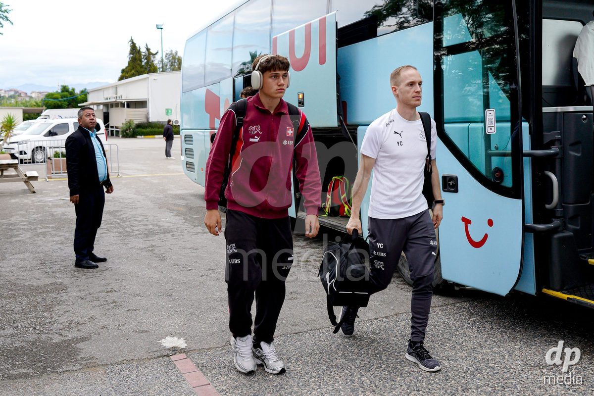 SIDE, TURKIYE - OCTOBER 28: Players of Switzerland arrival prior to the International Friendly match between Switzerland and Turkiye at Emirhan Sport Complex on October 28, 2026 in Side, Turkiye.