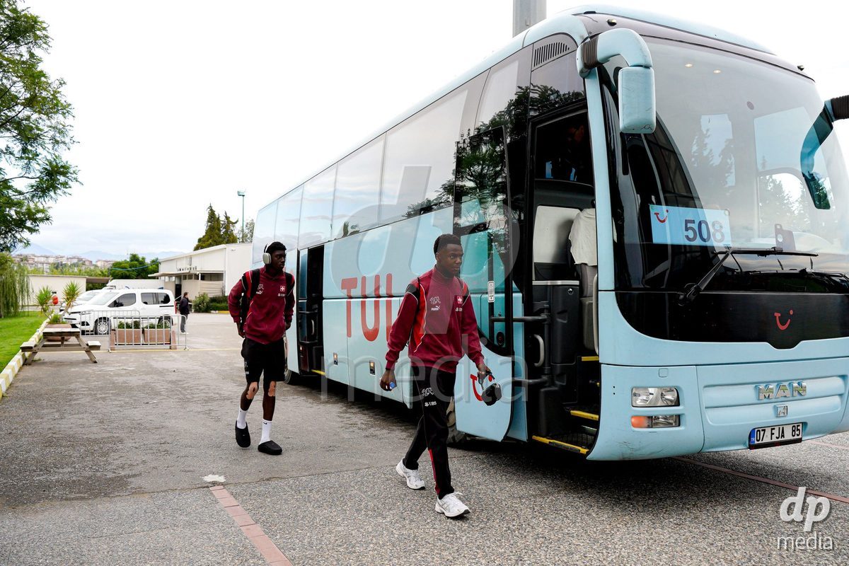 SIDE, TURKIYE - OCTOBER 28: Players of Switzerland arrival prior to the International Friendly match between Switzerland and Turkiye at Emirhan Sport Complex on October 28, 2026 in Side, Turkiye.