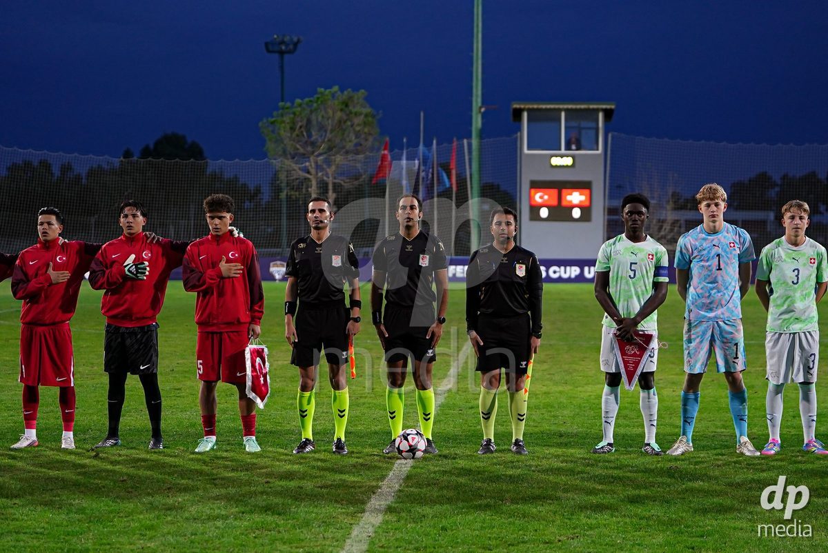 SIDE, TURKIYE - OCTOBER 28: Players of Turkiye, Players of Switzerland, and Referees during the International Friendly match between Switzerland and Turkiye at Emirhan Sport Complex on October 28, 2026 in Side, Turkiye.