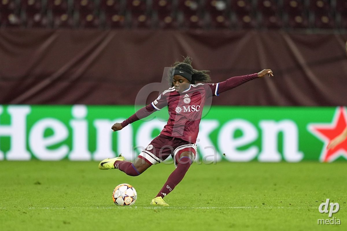 GENEVA, SWITZERLAND - OCTOBER 28: Benedicte Simon of Servette FC Chenois Feminin during the UEFA Women's Champions League match between Servette FC Chenois Feminin and OH Leuven at Stade de Geneve on October 28, 2026 in Geneva, Switzerland.