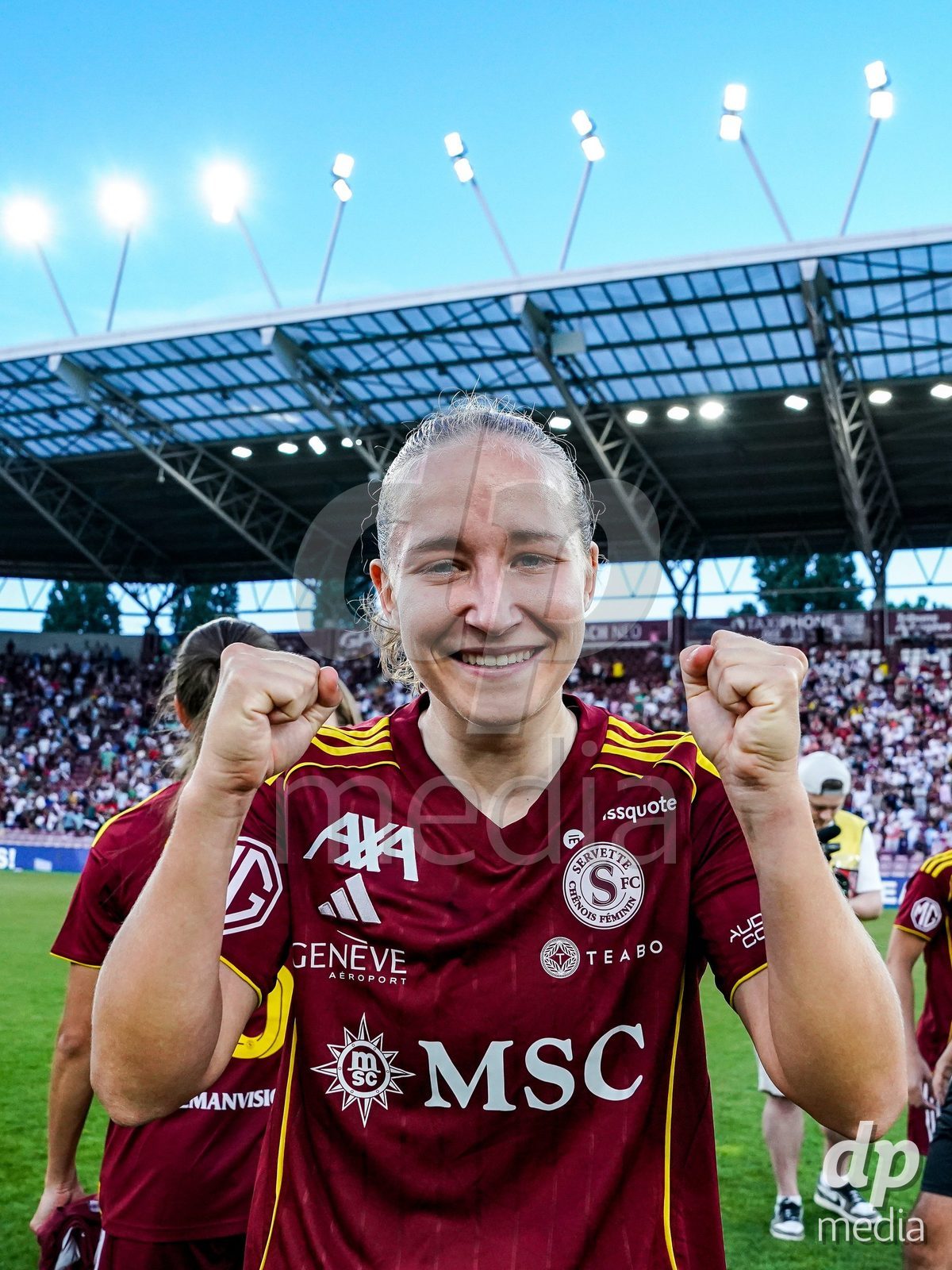 GENEVA, SWITZERLAND - MAY 29: Celebration of team Servette after winning the Final of the AXA Women's Super League match between Servette FC Chenois Feminin and BSC YB Frauen at Stade de Geneve on May 29, 2026 in Geneva, Switzerland.