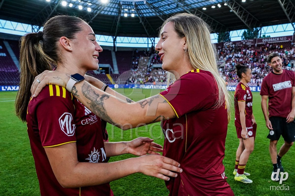 GENEVA, SWITZERLAND - MAY 29: Celebration of team Servette after winning the Final of the AXA Women's Super League match between Servette FC Chenois Feminin and BSC YB Frauen at Stade de Geneve on May 29, 2026 in Geneva, Switzerland.
