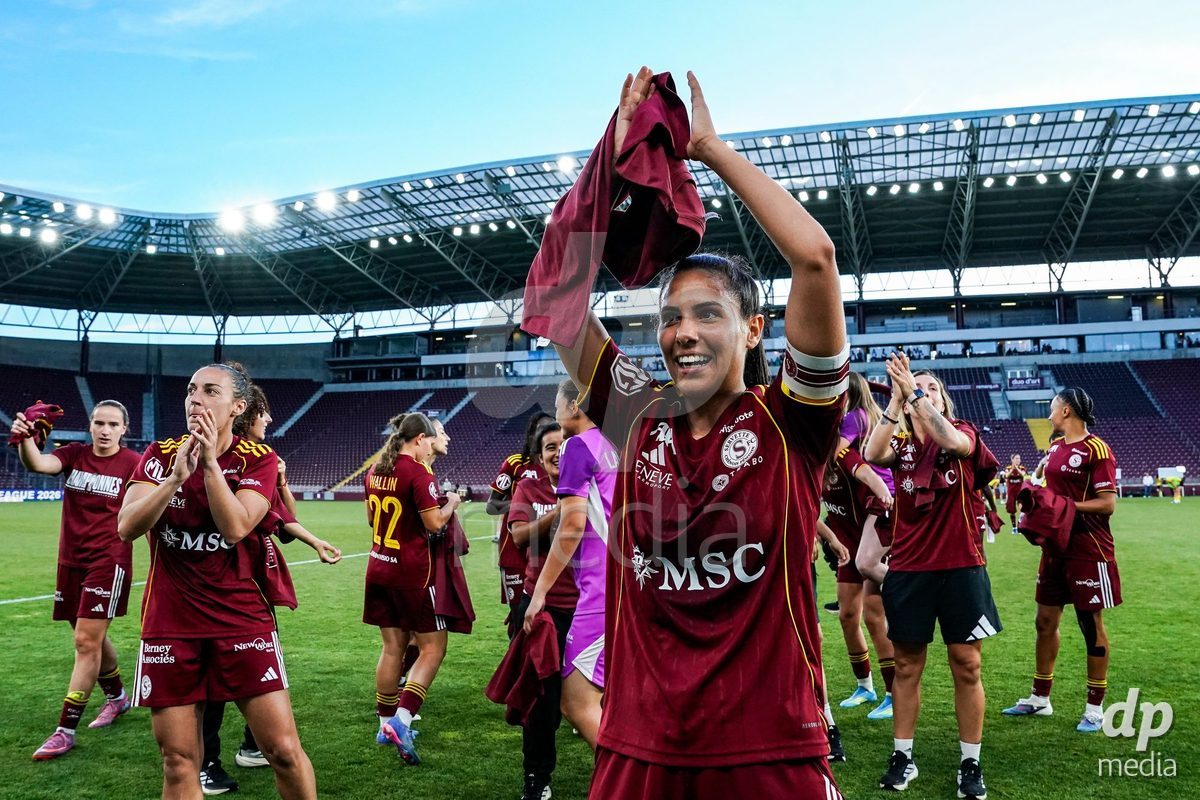GENEVA, SWITZERLAND - MAY 29: Celebration of team Servette after winning the Final of the AXA Women's Super League match between Servette FC Chenois Feminin and BSC YB Frauen at Stade de Geneve on May 29, 2026 in Geneva, Switzerland.