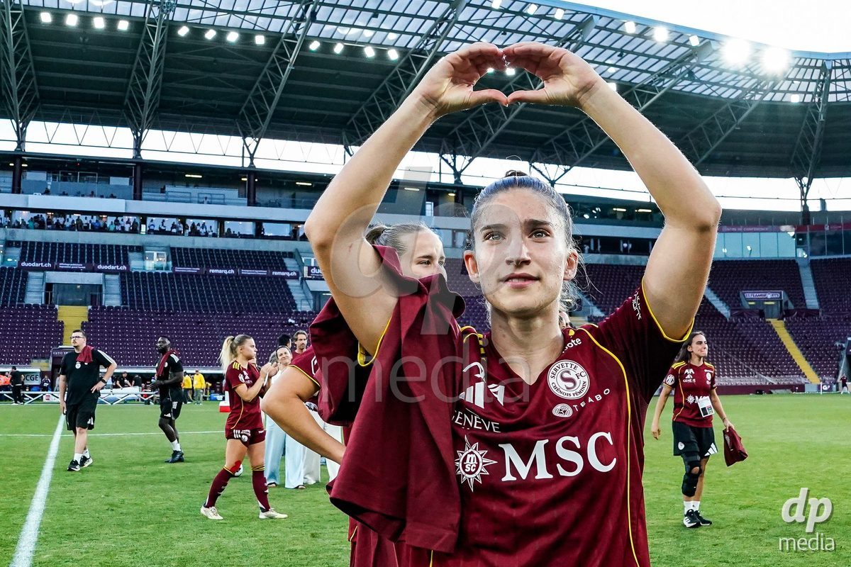 GENEVA, SWITZERLAND - MAY 29: Celebration of team Servette after winning the Final of the AXA Women's Super League match between Servette FC Chenois Feminin and BSC YB Frauen at Stade de Geneve on May 29, 2026 in Geneva, Switzerland.