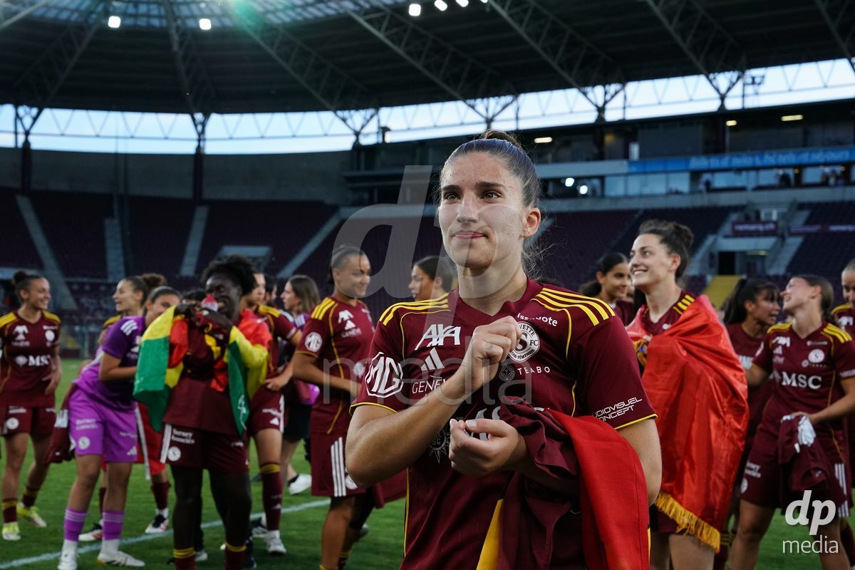 GENEVA, SWITZERLAND - MAY 29: Celebration of team Servette after winning the Final of the AXA Women's Super League match between Servette FC Chenois Feminin and BSC YB Frauen at Stade de Geneve on May 29, 2026 in Geneva, Switzerland.