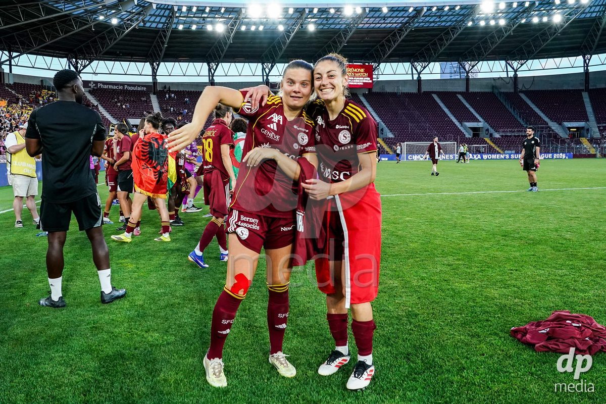 GENEVA, SWITZERLAND - MAY 29: Celebration of team Servette after winning the Final of the AXA Women's Super League match between Servette FC Chenois Feminin and BSC YB Frauen at Stade de Geneve on May 29, 2026 in Geneva, Switzerland.