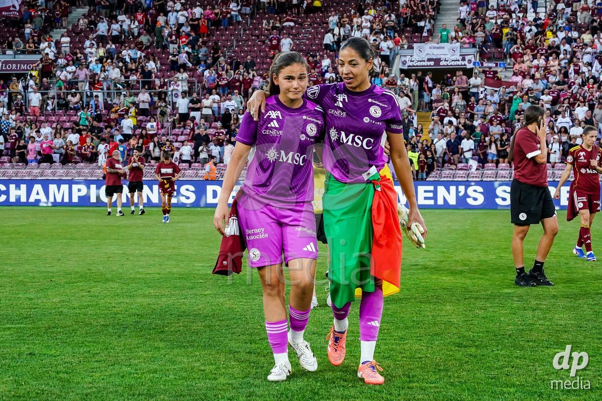 GENEVA, SWITZERLAND - MAY 29: Celebration of team Servette after winning the Final of the AXA Women's Super League match between Servette FC Chenois Feminin and BSC YB Frauen at Stade de Geneve on May 29, 2026 in Geneva, Switzerland.