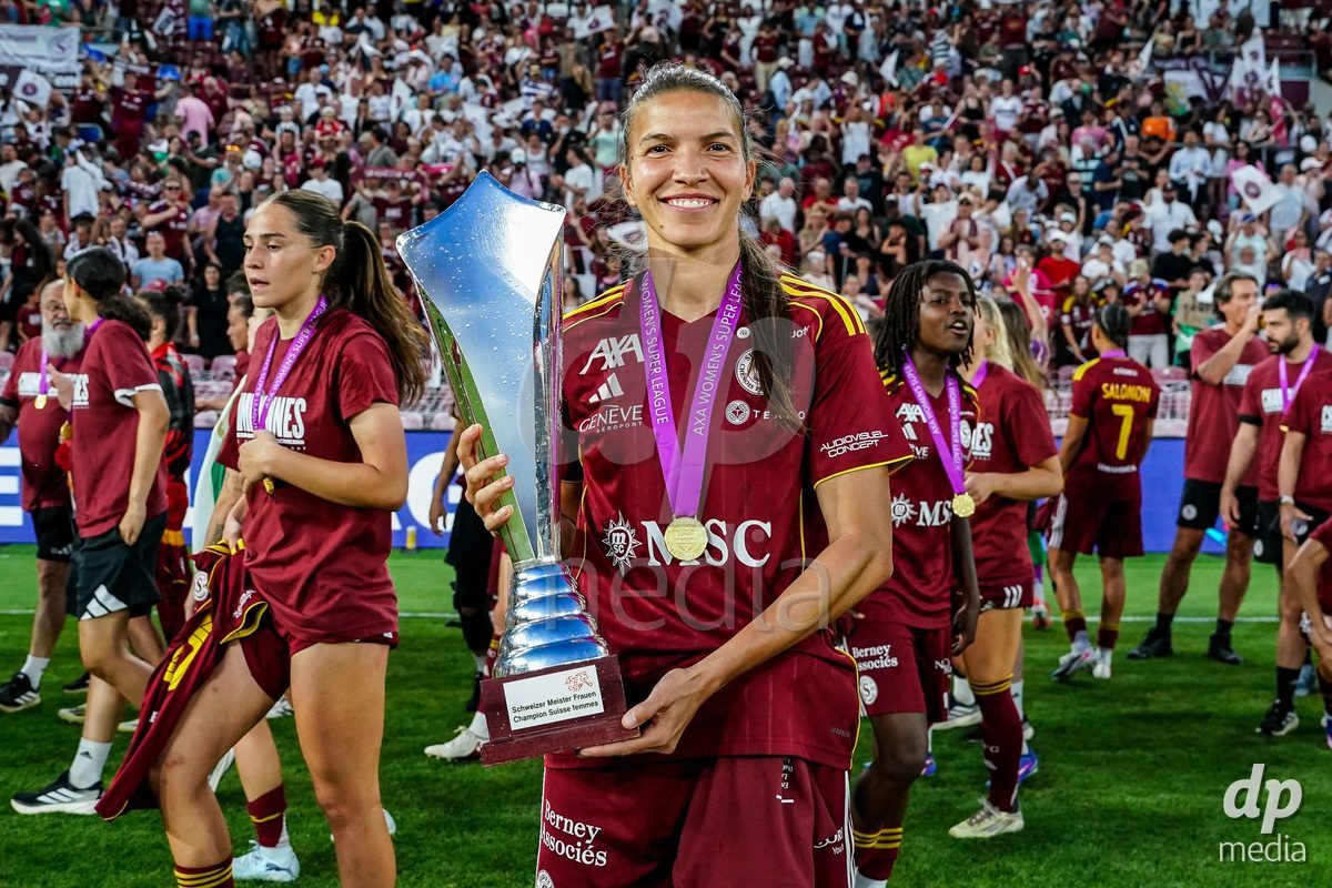 GENEVA, SWITZERLAND - MAY 29: Celebration of team Servette after winning the Final of the AXA Women's Super League match between Servette FC Chenois Feminin and BSC YB Frauen at Stade de Geneve on May 29, 2026 in Geneva, Switzerland.