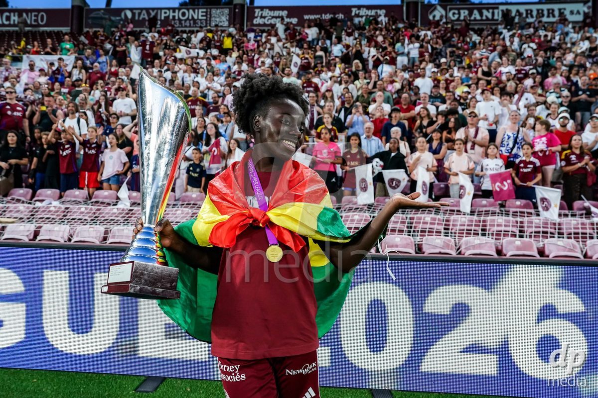 GENEVA, SWITZERLAND - MAY 29: Celebration of team Servette after winning the Final of the AXA Women's Super League match between Servette FC Chenois Feminin and BSC YB Frauen at Stade de Geneve on May 29, 2026 in Geneva, Switzerland.