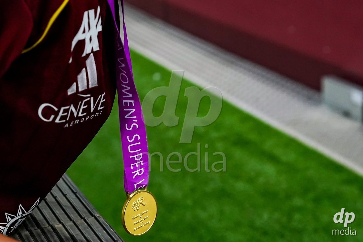 GENEVA, SWITZERLAND - MAY 29: Celebration of team Servette after winning the Final of the AXA Women's Super League match between Servette FC Chenois Feminin and BSC YB Frauen at Stade de Geneve on May 29, 2026 in Geneva, Switzerland.