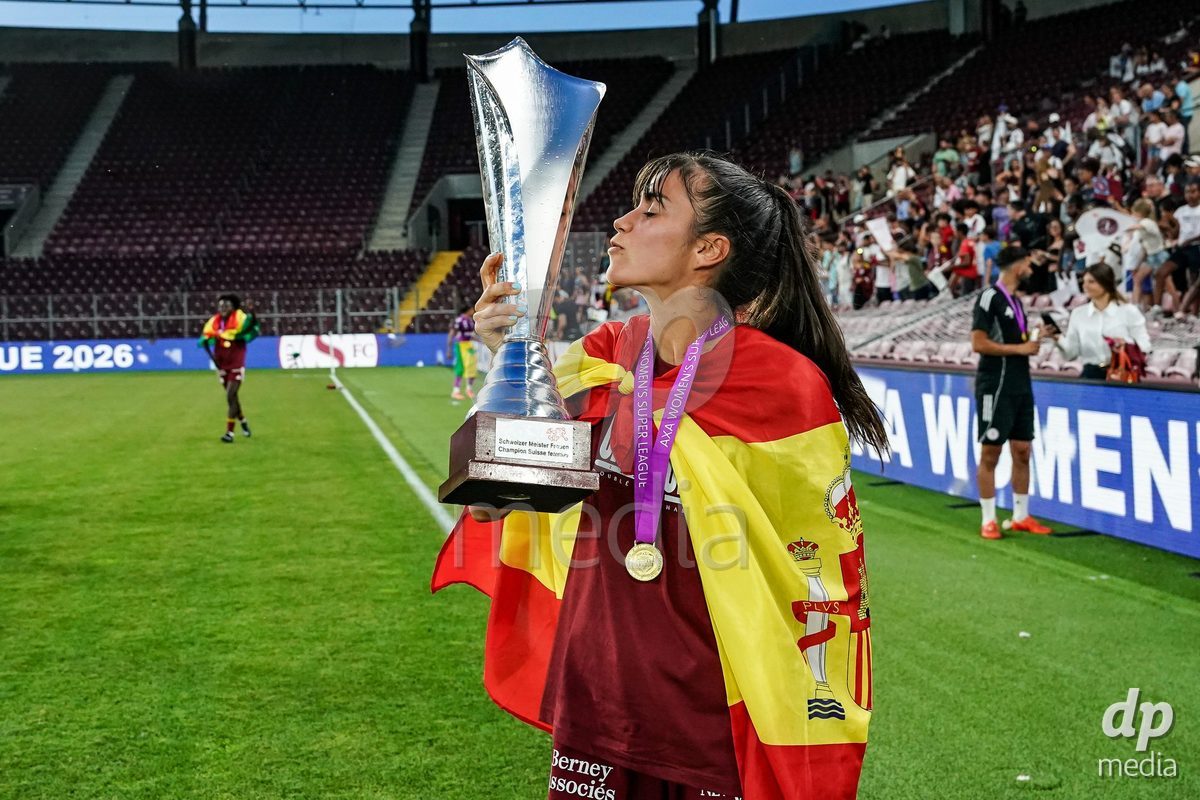 GENEVA, SWITZERLAND - MAY 29: Celebration of team Servette after winning the Final of the AXA Women's Super League match between Servette FC Chenois Feminin and BSC YB Frauen at Stade de Geneve on May 29, 2026 in Geneva, Switzerland.