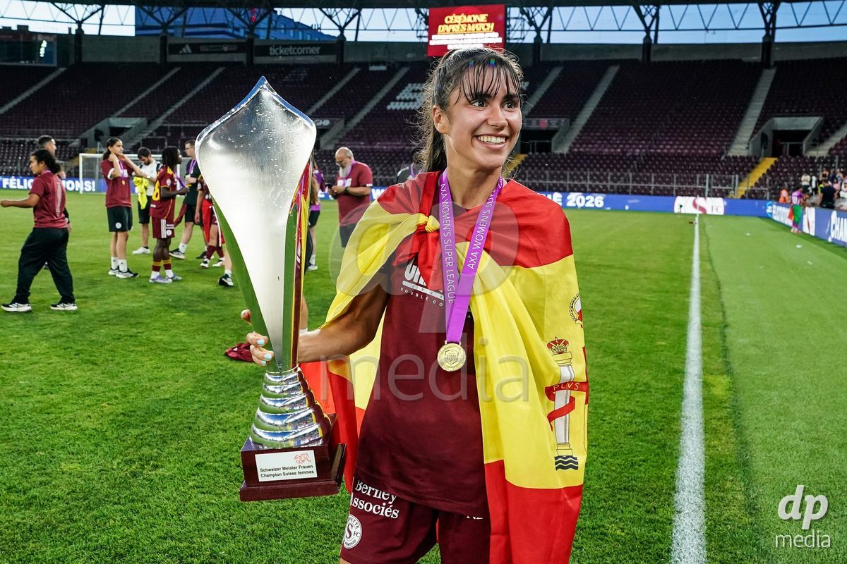 GENEVA, SWITZERLAND - MAY 29: Celebration of team Servette after winning the Final of the AXA Women's Super League match between Servette FC Chenois Feminin and BSC YB Frauen at Stade de Geneve on May 29, 2026 in Geneva, Switzerland.