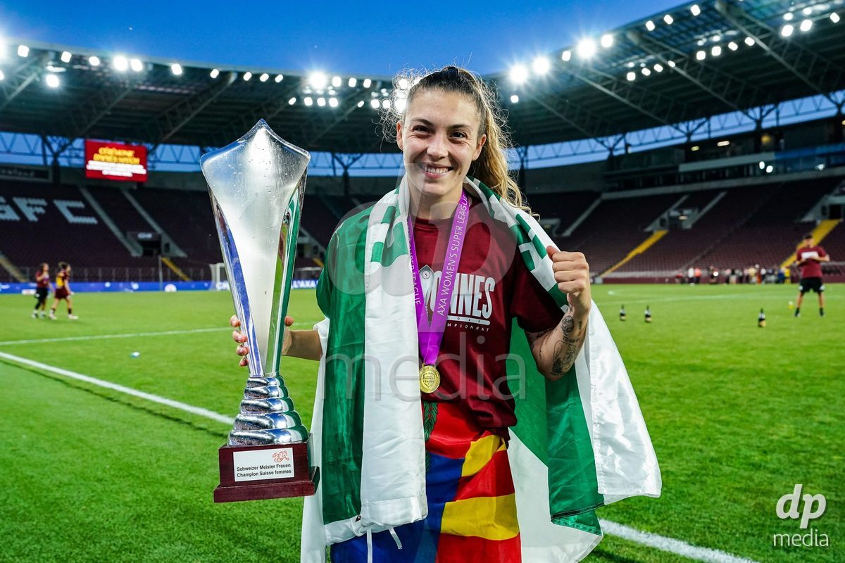 GENEVA, SWITZERLAND - MAY 29: Celebration of team Servette after winning the Final of the AXA Women's Super League match between Servette FC Chenois Feminin and BSC YB Frauen at Stade de Geneve on May 29, 2026 in Geneva, Switzerland.