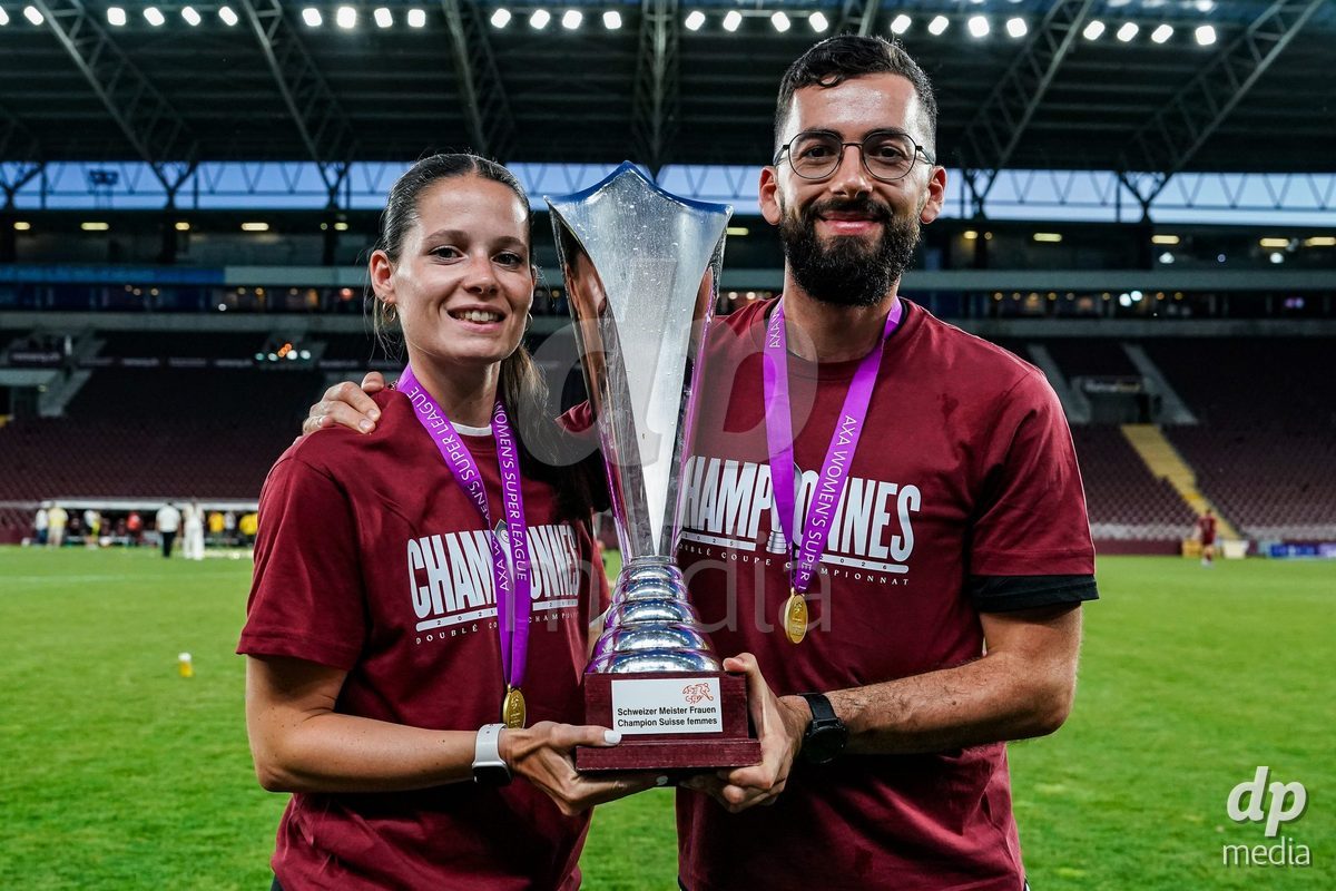GENEVA, SWITZERLAND - MAY 29: Celebration of team Servette after winning the Final of the AXA Women's Super League match between Servette FC Chenois Feminin and BSC YB Frauen at Stade de Geneve on May 29, 2026 in Geneva, Switzerland.