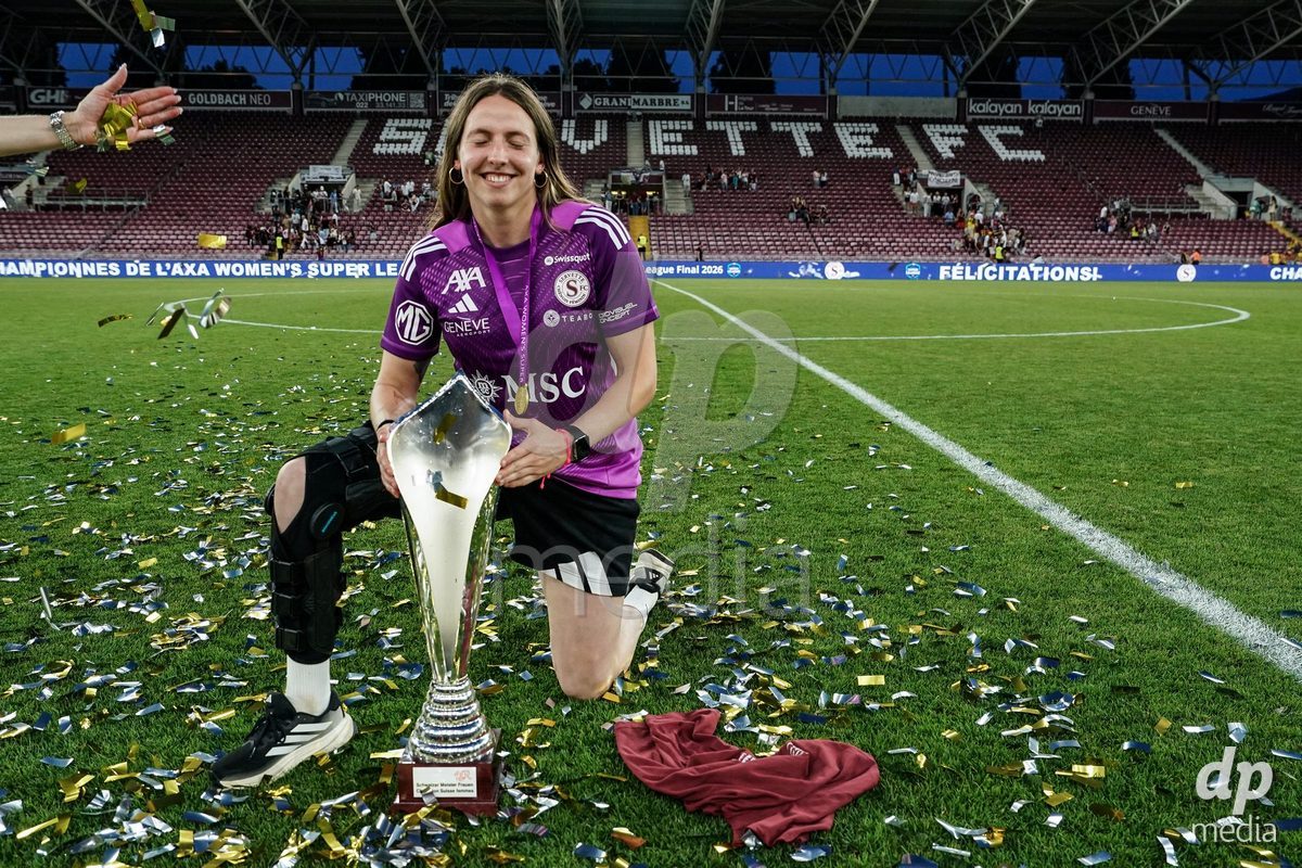 GENEVA, SWITZERLAND - MAY 29: Celebration of team Servette after winning the Final of the AXA Women's Super League match between Servette FC Chenois Feminin and BSC YB Frauen at Stade de Geneve on May 29, 2026 in Geneva, Switzerland.