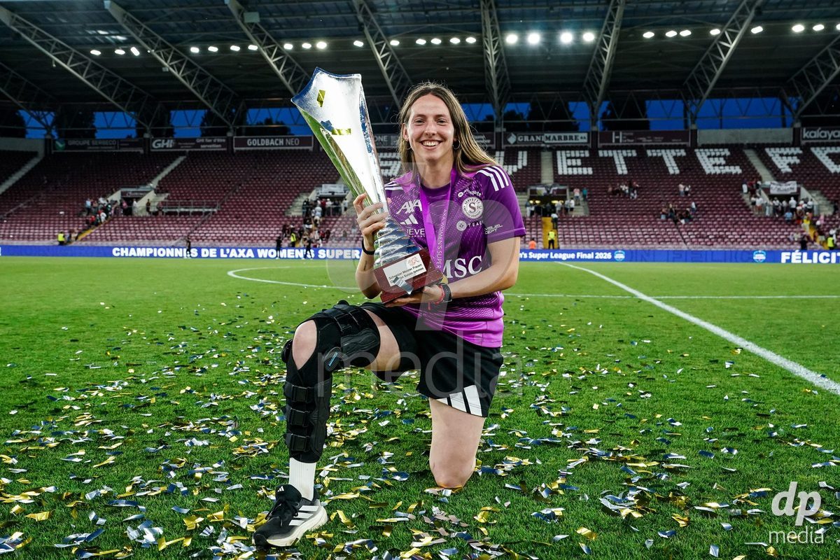 GENEVA, SWITZERLAND - MAY 29: Celebration of team Servette after winning the Final of the AXA Women's Super League match between Servette FC Chenois Feminin and BSC YB Frauen at Stade de Geneve on May 29, 2026 in Geneva, Switzerland.