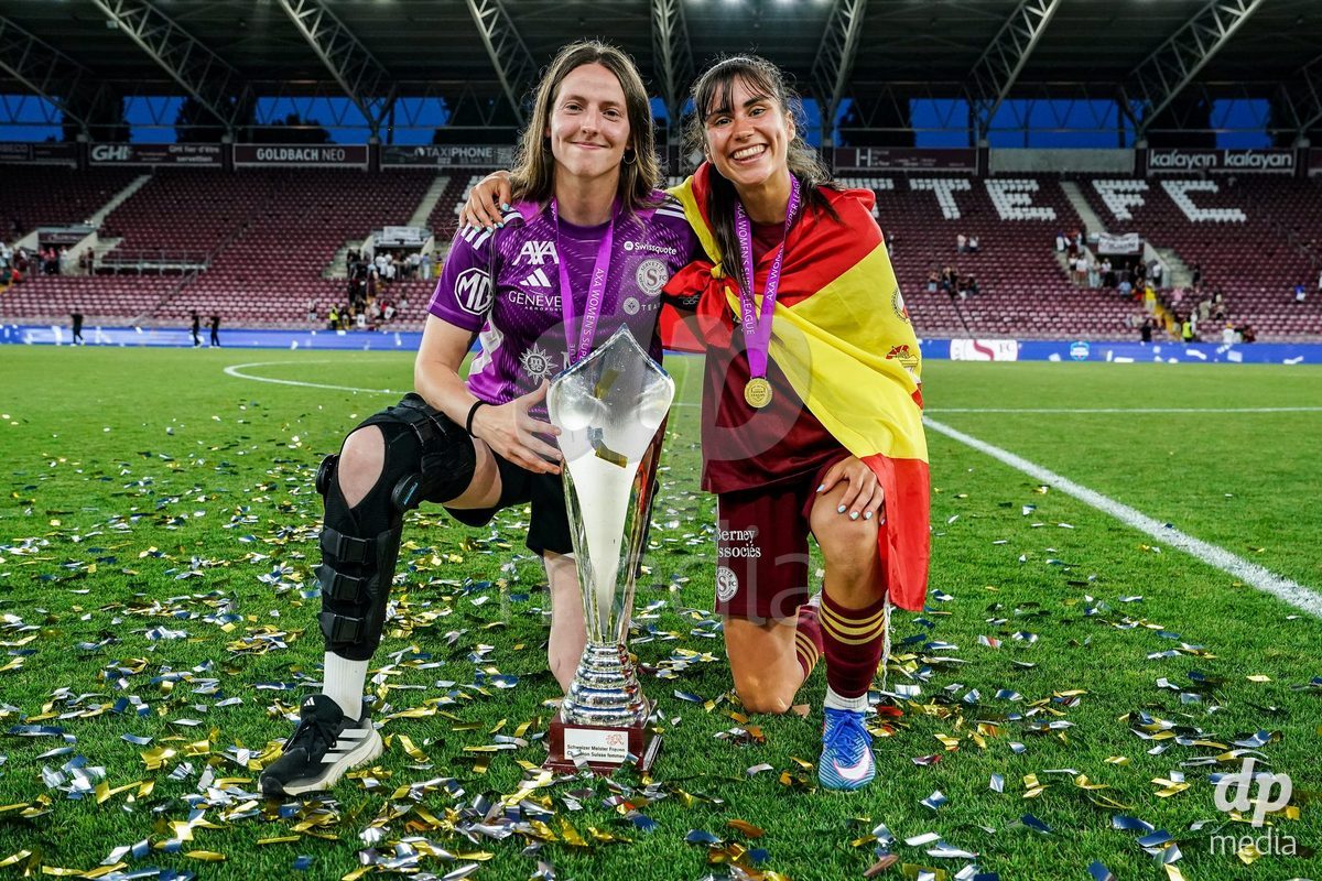 GENEVA, SWITZERLAND - MAY 29: Celebration of team Servette after winning the Final of the AXA Women's Super League match between Servette FC Chenois Feminin and BSC YB Frauen at Stade de Geneve on May 29, 2026 in Geneva, Switzerland.