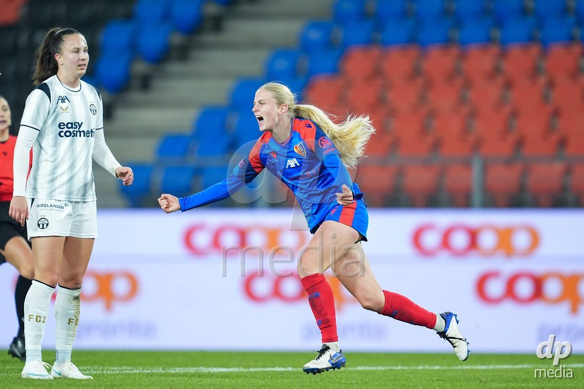 BASEL, SWITZERLAND - OCTOBER 30: Jacqueline Anne Hand of FC Basel 1893 celebrates after scoring her team's first goal during the AXA Women's Super League match between FC Basel 1893 and FC Zurich at St. Jakob-Park on October 30, 2026 in Basel, Switzerland.