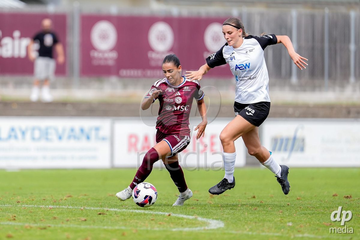 Switzerland: AXA Womens Super League 2026/27, Servette FC Chenois Feminin vs FC Aarau Frauen - Stade des Trois-Chene, Chene-Bourg: Meriame Terchoun (Servette FC Chenois Feminin), left, in action.