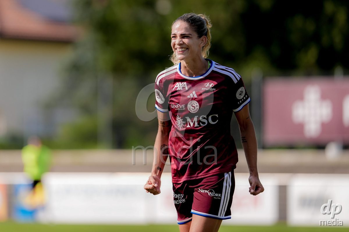 Switzerland: AXA Womens Super League 2026/27, Servette FC Chenois Feminin vs FC Aarau Frauen - Stade des Trois-Chene, Chene-Bourg: Stefanie Da Eira (Stéfanie Da Eira) (Servette FC Chenois Feminin) celebrating after scoring teams third goal