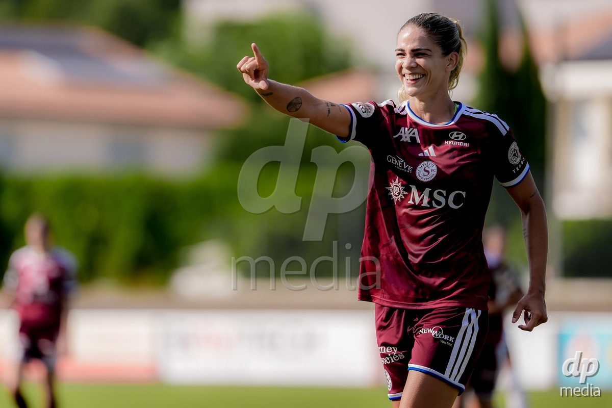 Switzerland: AXA Womens Super League 2026/27, Servette FC Chenois Feminin vs FC Aarau Frauen - Stade des Trois-Chene, Chene-Bourg: Stefanie Da Eira (Stéfanie Da Eira) (Servette FC Chenois Feminin) celebrating after scoring teams third goal