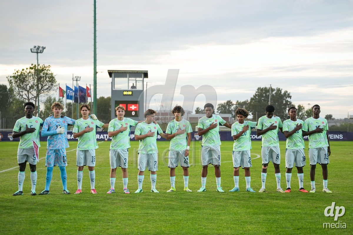 SIDE, TURKIYE - OCTOBER 31: Players of Switzerland during the national anthem prior to the International Friendly tournament football match between Portugal U16 and Switzerland U16 at Emirhan Sport Complex on October 31, 2026 in Side, Turkiye.