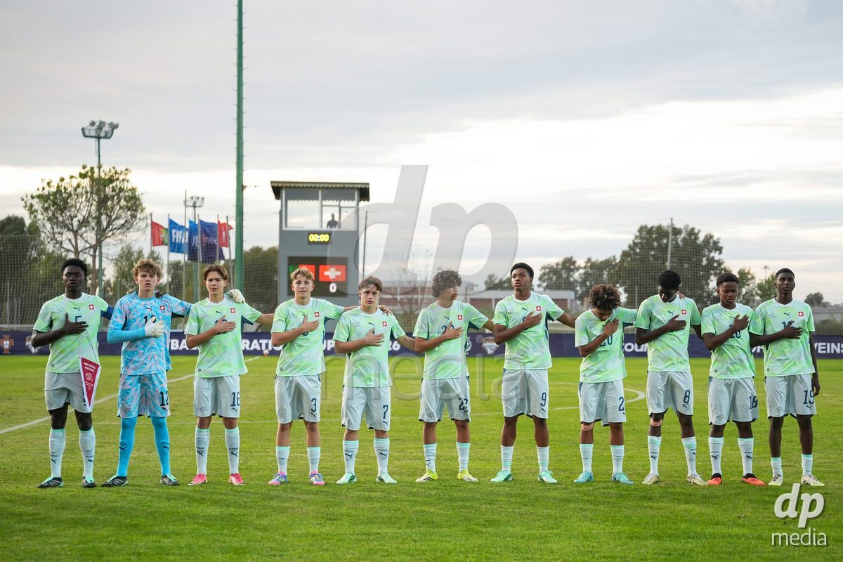 SIDE, TURKIYE - OCTOBER 31: Players of Switzerland during the national anthem prior to the International Friendly tournament football match between Portugal U16 and Switzerland U16 at Emirhan Sport Complex on October 31, 2026 in Side, Turkiye.