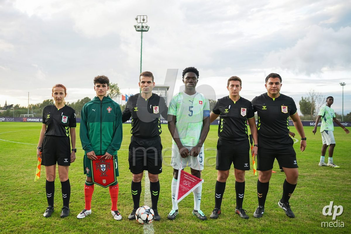 SIDE, TURKIYE - OCTOBER 31: Players of Switzerland during the national anthem prior to the International Friendly tournament football match between Portugal U16 and Switzerland U16 at Emirhan Sport Complex on October 31, 2026 in Side, Turkiye.